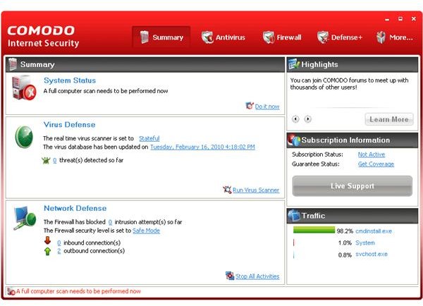 Fig 2 - Free Anti Virus Program for MS Outlook - Comodo Anti Virus