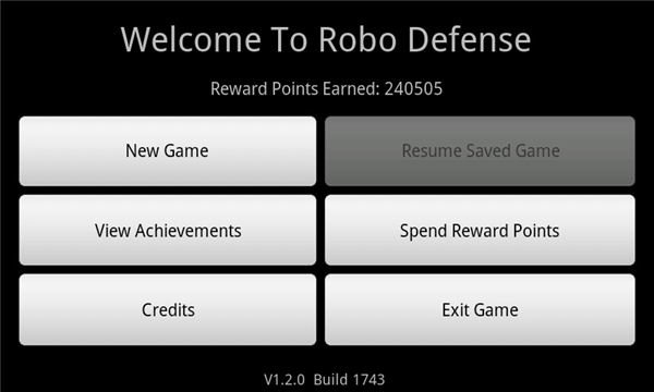 Robo Defense Main Menu