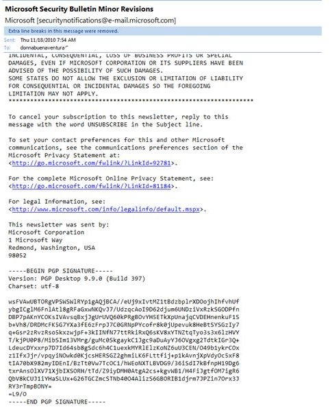 Example of Secure Email Sent by Microsoft