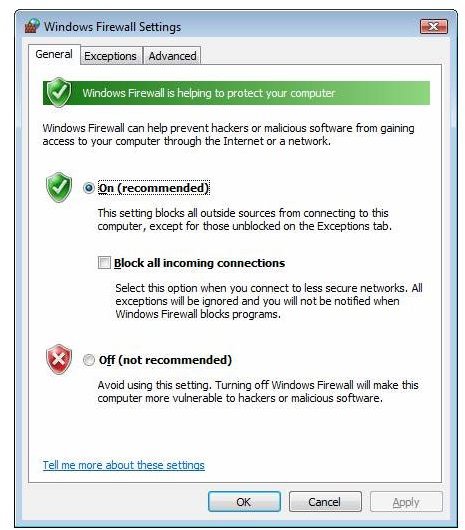 Windows Firewall settings