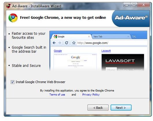 Google Chrome Installer in Ad-Aware Free Setup File