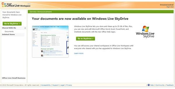 Fig 2 - Microsoft Cloud Storage - Office Live Workspace Migration Screen