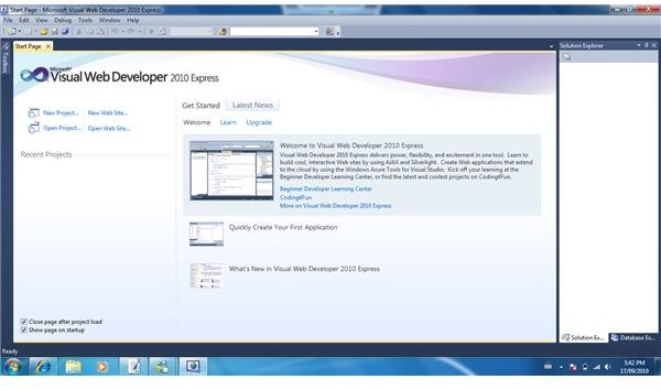 Visual Web Developer Start Screen