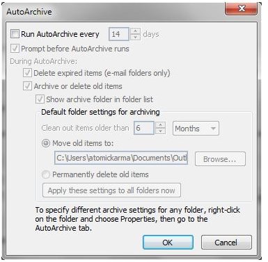 Activating the AutoArchive Feature in Outlook