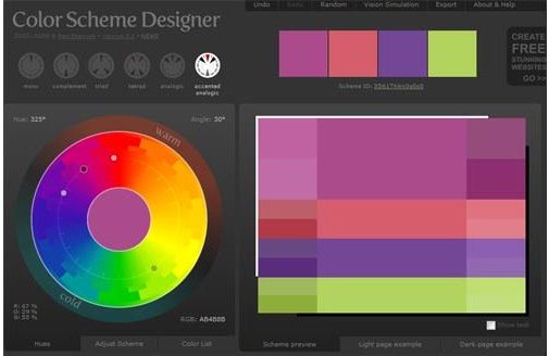 A screen shot of the interface of Color Scheme Designer.