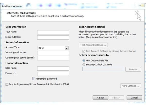 Outlook 2010 - Internet E-mail Settings