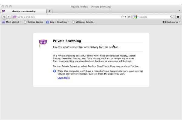 Private Browsing active on Firefox