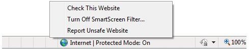 Status Bar in IE8 for SmartScreen Filter