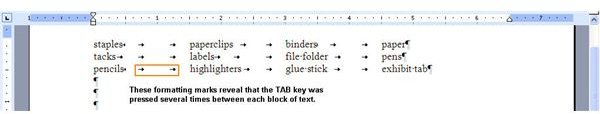 BH - Tab Formatting Marks