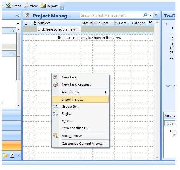 How to Define Project Task Fields for a Task List in Outlook 2007