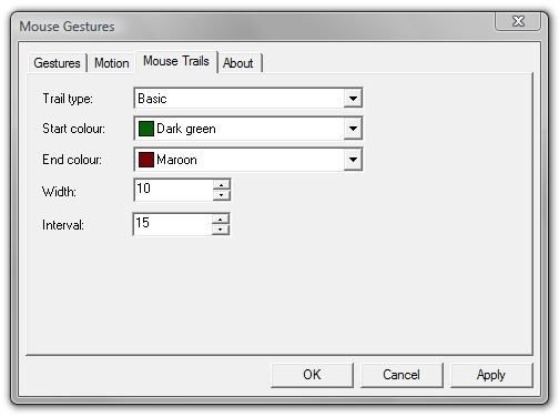 Mouse Gestures Mouse Trail Settings