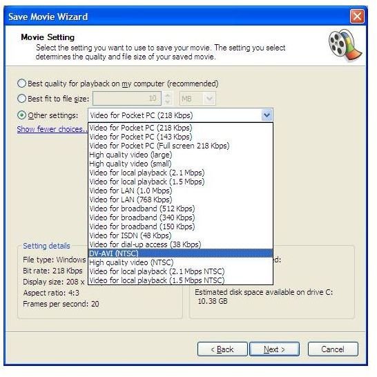 Fig 6 - Selecting High Definition Video Output