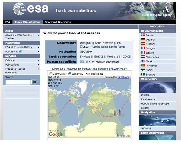 European Space Agency tracker