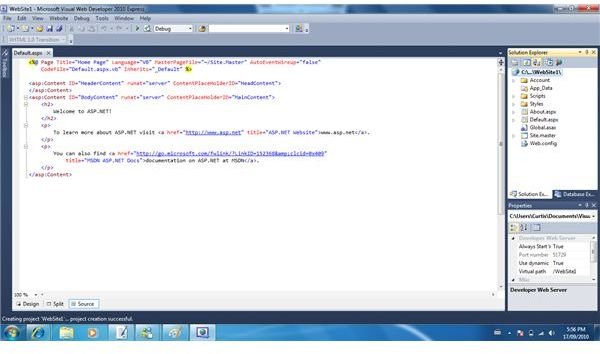 Visual Web Developer Code View