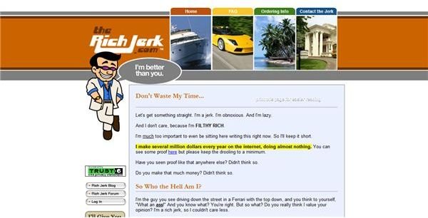 The Rich Jerk is a typical single-page marketing site