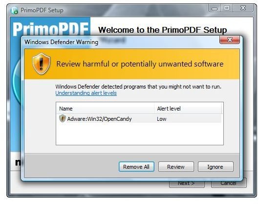 Windows Defender on Adware Program
