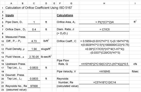 Excel Formulas for Orifice Coefficient Calculation