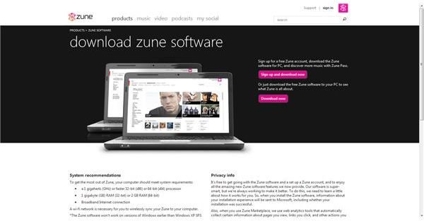 Zune Download from Microsoft