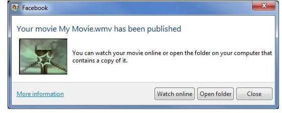 Figure 5 - Windows Movie Maker - Facebook Upload Complete