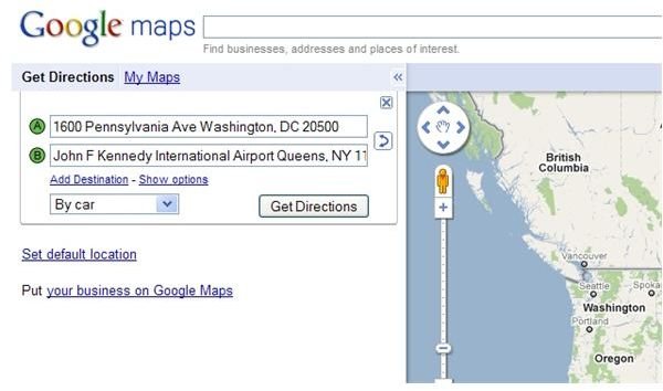 google maps driving directions between two points