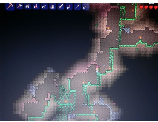 Descending below the surface in Terraria.