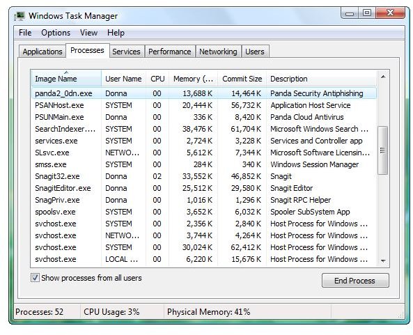 Memory Usage of Panda Cloud AV Pro