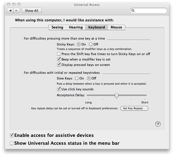 Sticky Key Settings