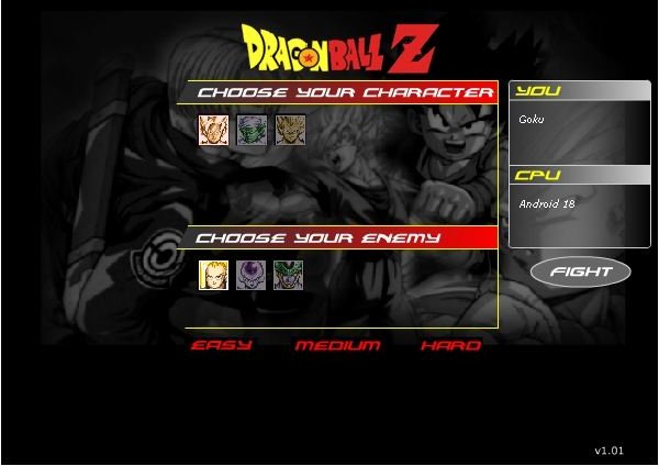 Dragonball z character selection interface 