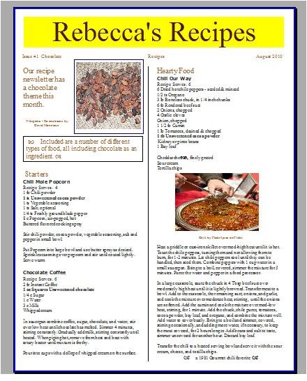 Tips for Creating a Recipe Newsletter or Cooking Pamphlet with Free Software