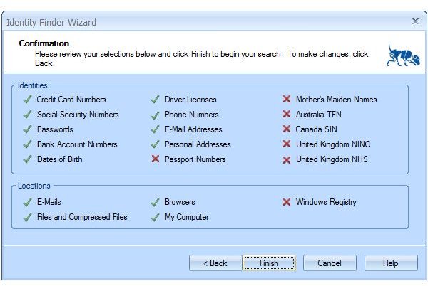 Identity Types that Identity Finder will search