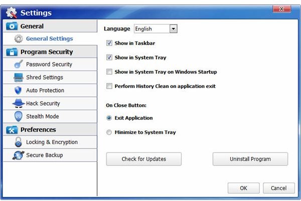 Folder Lock settings