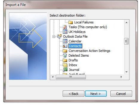 How to Import Mail to Ms Outlook - choose a folder