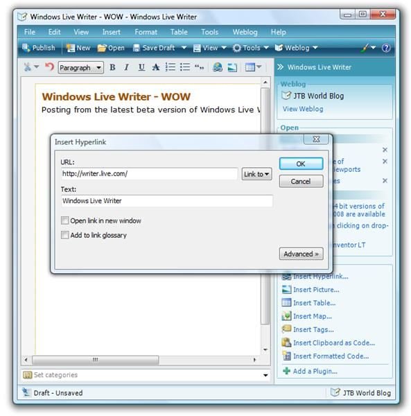 Windows Live Writer GUI