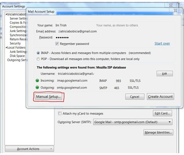Manual Setup in Thunderbird