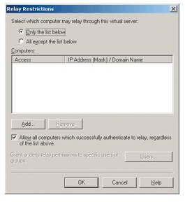 Fig 3 - Relay Restrictions Dialog