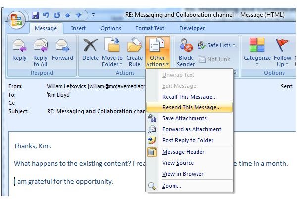 How to Resend an E-mail Message in Microsoft Outlook 2007