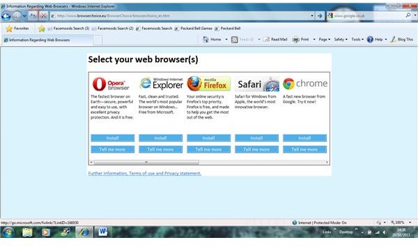 Select your browser page in Internet Explorer 8