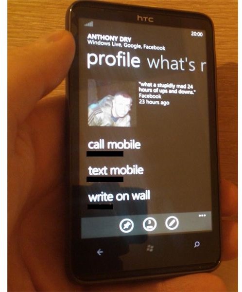 A Windows Phone 7 contact profile