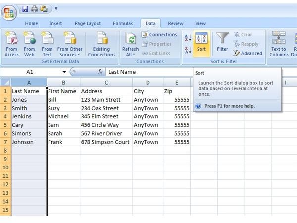 How to Sort Data in a Microsoft Excel Spreadsheet