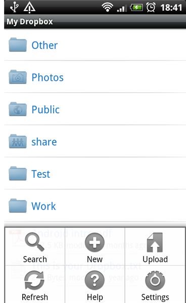Dropbox for Android Home Screen