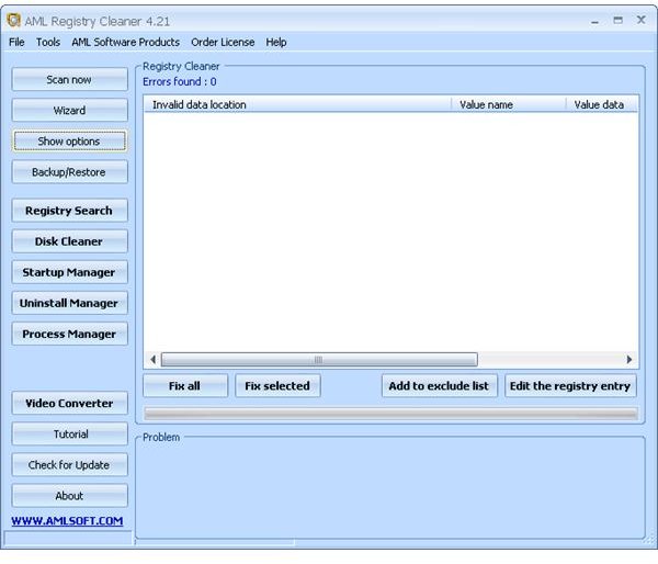 AML Registry Cleaner main interface