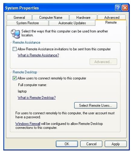 Unable to Connect Using Remote Desktop to Windows XP