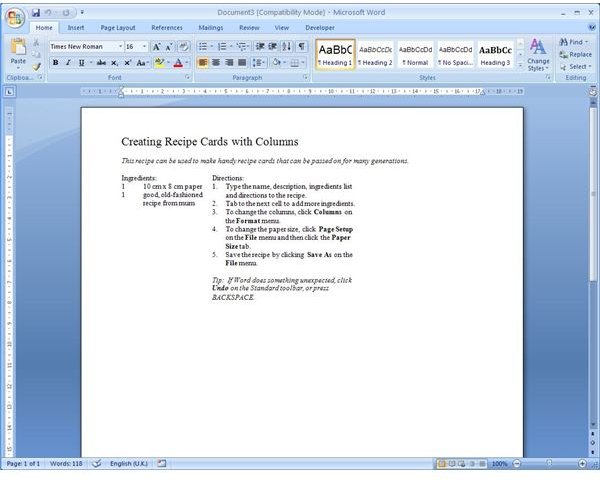 Microsoft Office Recipe Template