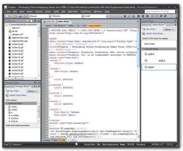 Code View in Expression Web 2