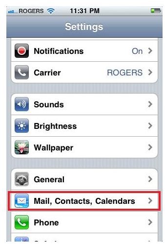 iPhone Mail,Contacts,Calendars
