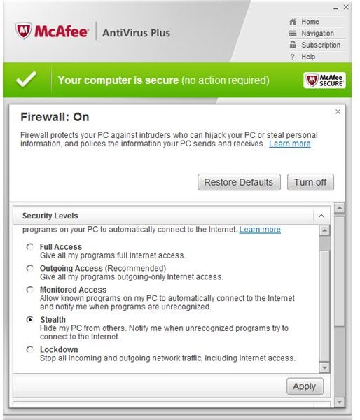 McAfee Antivirus Plus Guide: Firewall Protection Settings
