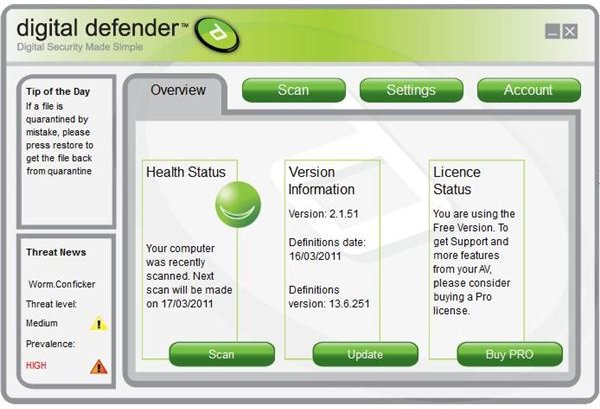 Digital Defender Main Interface