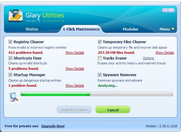 Glary&rsquo;s 1-click maintenance tools