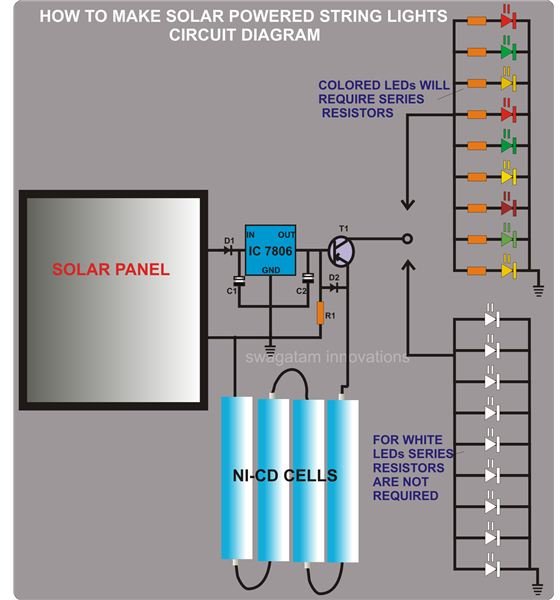 How to Make Solar Powered String Lights, Circuit Diagram, Image
