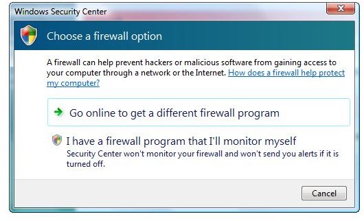 Windows Security Center and Firewall Monitoring Setting